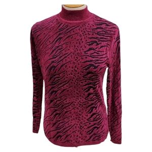 Tradition Petite Women's Animal Print Pink Fuschia Sweater Medium